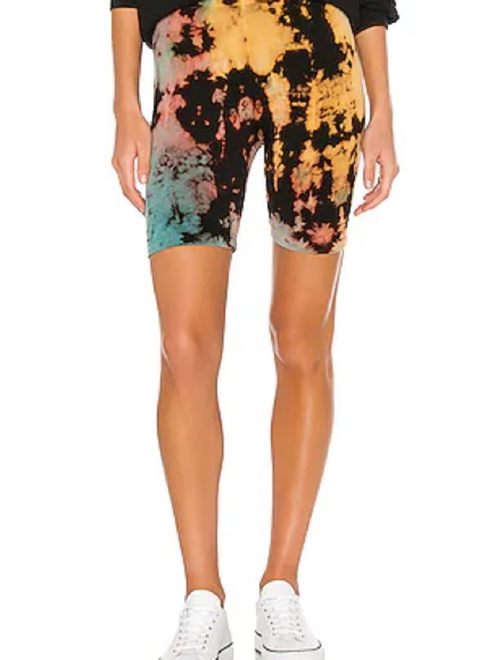 Cotton Citizen Tie-Dye Bike Shorts in Yellow, Black & Teal